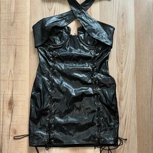 PU Leather Lace-Up Dress
